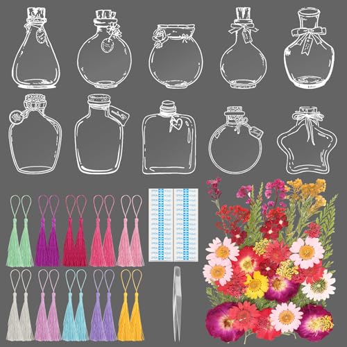 Bookmark Making Kit, Kaluofan 103PCS Transparent Dried Flower Bookmark Kit for School, Come with Dried Flowers Tassels and Tweezer - color: L000, size: 100PCS