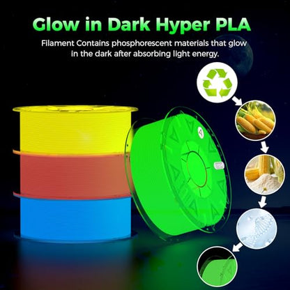 Creality Glow in The Dark Hyper PLA Filament, Luminous 3D Printer Filament 1.75mm, High Brightness&Long Time Glows Filament Bundle, Dimensional Accuracy +/-0.02mm, 4kg Spool(Pink,Blue,Yellow,Green) - color: Glow in the Dark-pink&blue&yellow&green