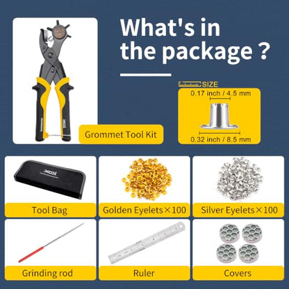 XOOL 2 in 1 Leather Hole Punch Eyelet Tool Kit, 3/16" 4.5mm Metal Eyelets for Fabric, Hole Puncher, Eyelet Pliers for Shoes Leather Clothes Belt - style: Hole Puncher × Eyelet Pliers