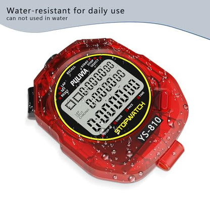 Stopwatch Timer Multi Splits/Laps Digital Stop-Watch for Sports - color: Red