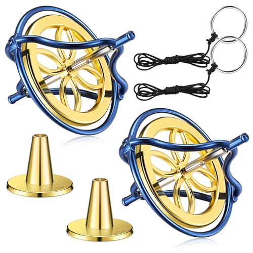 Meekoo 2 Pcs Gyroscope Toys, Metal Anti Gravity Top, Blue, Gold - style: Blue, Gold
