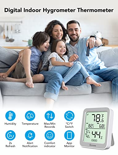 Govee Indoor Hygrometer Thermometer 3Pack H5075 with Bluetooth App Control - color: Grey, size: 3 Pack