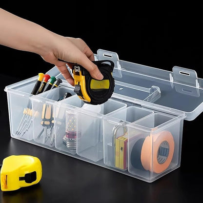 Tool Storage Box, Small Parts Organizer with 1 Outer Box & 6 Removable Dividers, Hardware Container Gift for Men Screws, Nuts, Electronics, Crafts, Fishing, Garage, Father's Day