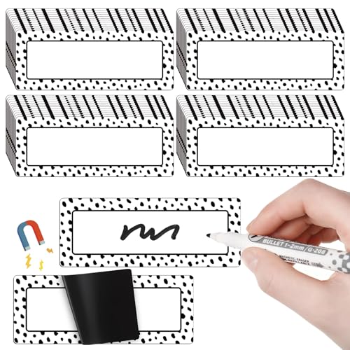 Eaasty 48 Pcs Dry Erase Magnetic Labels Reusable Magnetic Name Tag for Whiteboard Locker Fridge Classroom School Office Home(White with Black Polka Dots) - style: White with Black Polka Dots