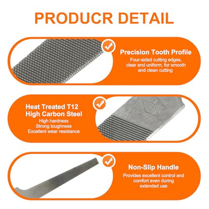 HARFINGTON Flat Coarse Cut File 8" Double Cut Teeth High Carbon Steel Hand Rasp File without Handle for Metal Wood Deburring Removing - size: 8", style: Coarse