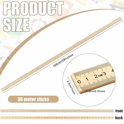 Treela 36 Pack 39 Inches Meter Stick Wood Ruler Bulk Economy Yard Stick