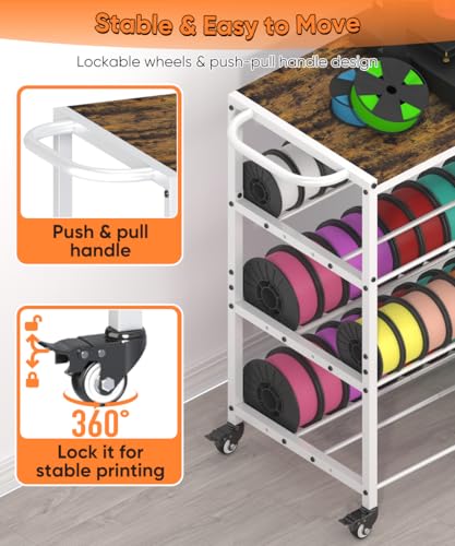 3-Tier 3D Printer Filament Storage Rack with Stand & Wheels, White - color: white, size: 3-tier