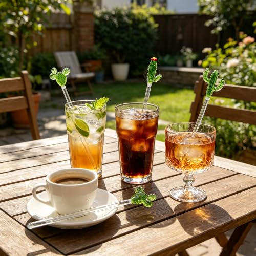 Homestia 3 Pieces Glass Swizzle Sticks with Cactus Decor, Drink Stirrers - color: 3 PCS + 6" / 6.8" / 7.7" + Glass Cactus Stirrer Set