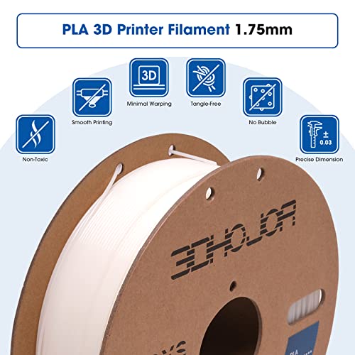 3DHoJor PLA Filament 1.75mm 3D Printing Filament PLA Lite 1kg Cardboard Spool (2.2lbs), Fit Most FDM 3D Printer,Dimensional Accuracy +/- 0.03 mm,Vacuum Packaging-Natural - color: Natural White
