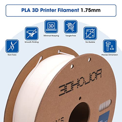 3DHoJor PLA Filament 1.75mm 3D Printing Filament PLA Lite 1kg Cardboard Spool (2.2lbs), Fit Most FDM 3D Printer,Dimensional Accuracy +/- 0.03 mm,Vacuum Packaging-Natural - color: Natural White
