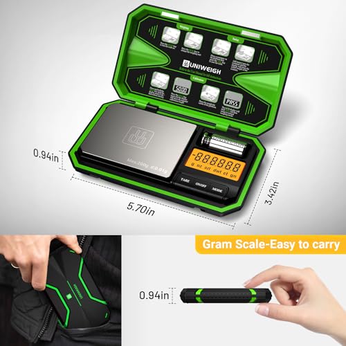 UNIWEIGH Digital Pocket Scale 200g/0.01g, Digital Scale Grams Precision - color: Fluorescent Green
