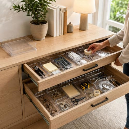 Adjustable Drawer Organizer, 15 Clear Desk & Craft Tool Bins, Extendable