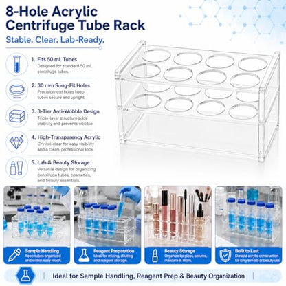 1 Pcs Clear Acrylic Test Tube Rack, 8 Wells for 50mL Tubes, 30mm Diameter - size: 30mm