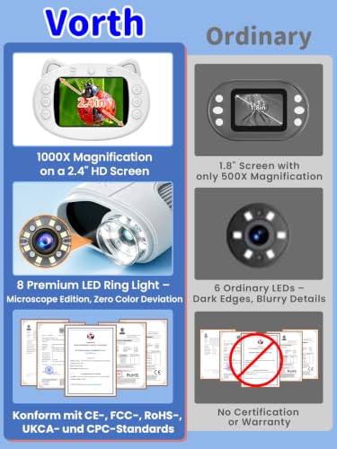 1000X Handheld Digital Microscope for Kids, 2.4" IPS Screen STEM Toys - color: White
