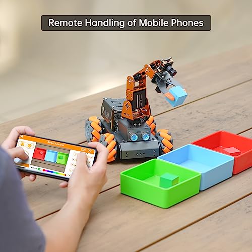 HIWONDER 5DOF AI Vision Robotic Arm Powered by Raspberry Pi Smart Robotic Arm Mecanum Wheel Chassis Robot Car Kit DIY Robot for Beginners, Without RPi