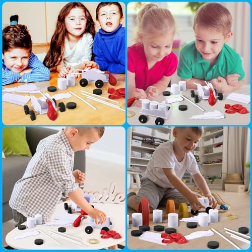Seenelling 36 Sets Balloon Car Kits Bulk DIY Steam Power Balloon Powered