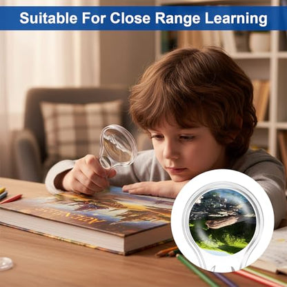 50 Pack Plastic Magnifier for Kids, 5X and 15X Mini Magnifying Glass Handheld Magnifier with Lanyard, Acrylic Magnifying Glasses for Reading Home Outdoor Science Observation