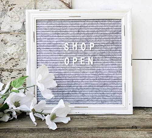Gray Felt Letter Board Back to School Sign with Rustic Wood White Frame - Grey Farmhouse Letter Board Sign with Stand - Baby Announcement 10x10 Felt Board Changeable Message Board with 350 Letter Set - color: Gray, size: 10x10 inches