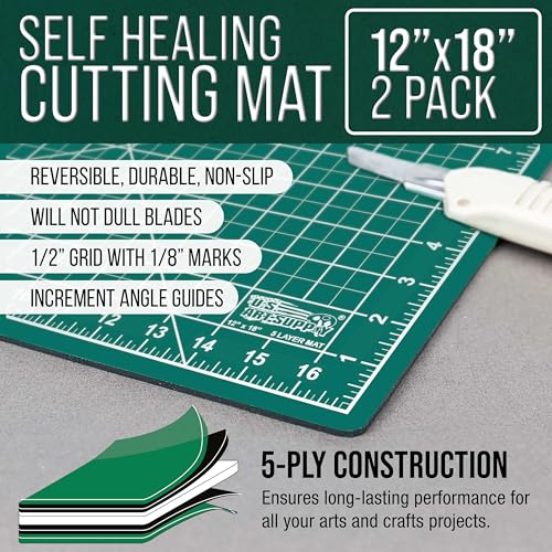 U.S. Art Supply 12"x18" Self-Healing Cutting Mat 5-Ply 2 Pack Green/Black - color: Green/Black