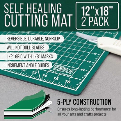 U.S. Art Supply 12"x18" Self-Healing Cutting Mat 5-Ply 2 Pack Green/Black - color: Green/Black