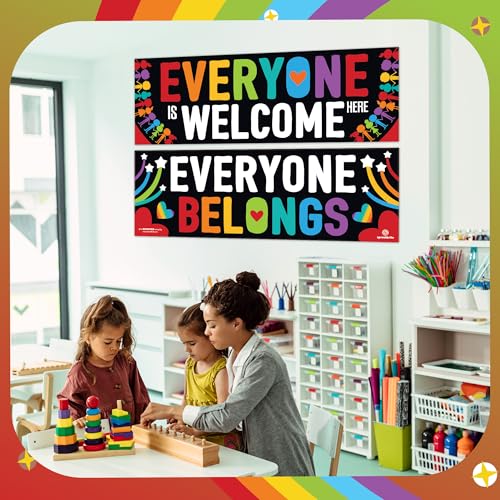 Sproutbrite 2 Pack 13.5” x 39” Welcome Posters for Classroom - color: Everyone Welcome