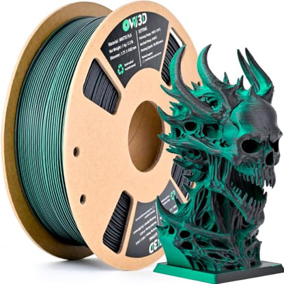 OVV3D Dual Color PLA Filament 1.75mm, Black Green Matte PLA 3D Printer Filament, Multi Color Change 3D Printing Filament for Most FDM 3D Printer, 1kg Spool - color: Matte Black Green
