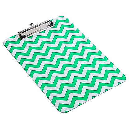 JAM PAPER Plastic Clipboards with Low Profile Metal Clip - Letter Size (9 x 12.5) - Green Chevron - Clip Board Sold Individually - color: Green Chevron, size: Single Clipboards