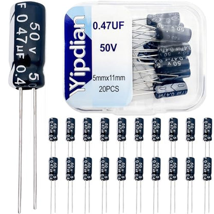 Electrolytic Capacitor YYipdian 0.47uF 50V 5x11mm High Temperature Resilience Aluminum Capacitors (Pack of 20) - size: 0.47uF 50V 5x11mm 20PCS