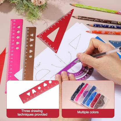 PATIKIL 4Pcs Geometry Drafting Tool, Aluminum Alloy Geometry Kit Math Tool - color: Red, size: 15cm