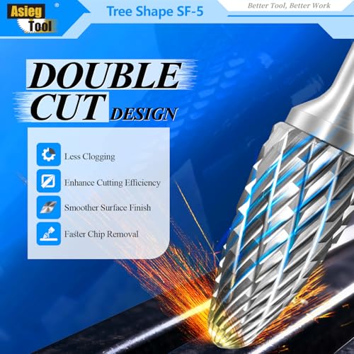 SF-5 Tungsten Carbide Burr Rotary File Tree Shape Radius End Shape Double Cut for Die Grinder Drill Bits 1/4'' Inch Shank Diameter and 1/2'' Diameter of Cutter 1'' Inch Cutter Length - 10Pcs - style: 10pcs SF-5