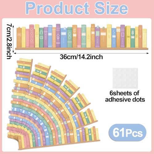 72ft Pastel Bookshelf Bulletin Board Borders Pastel Paper Border Trim Book Spine Classroom Decor for Back to School Classroom Party Home Office Chalkboard Wall Decor - style: Pastel Bookshelf