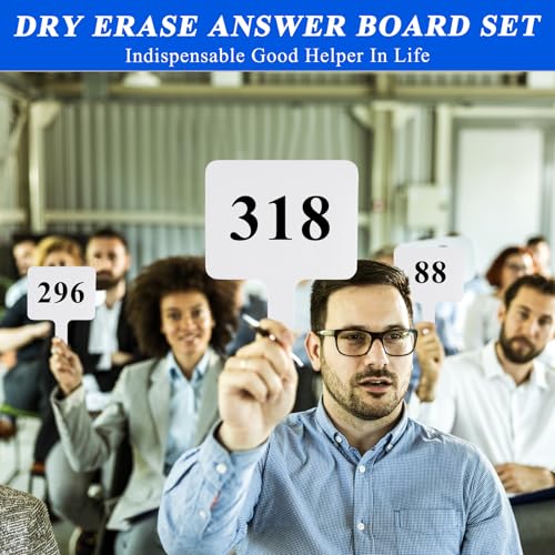 24 Pcs Dry Erase Answer Paddle, 10 x 8 Inch Auction Paddles with Markers and Erasers, Handheld White Board with Handle for Teaching Meeting Bidding Voting Games (Double Sided)