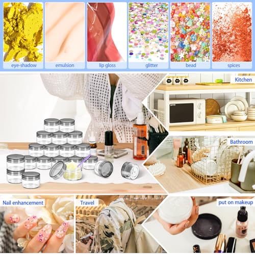40 PCS 15g Empty Plastic Containers with Black Lids,Small Makeup Sample Containers,0.5oz Small Sample Pot Jars Round Travel Cosmetic Jars with Spatulas for Liquid Powder Cream Lotion - color: Black, size: 15g
