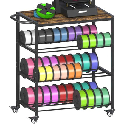 3-Tier 3D Printer Filament Storage Rack with Stand & Wheels, Black - color: black, size: 3-tier