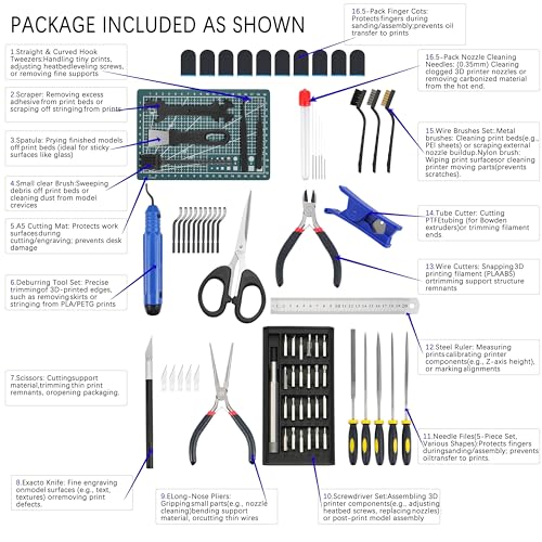 80-in-1 3D Printer Tools Kit with Cutting Mat, Storage Bag, Nozzle Cleaner, Deburring Tool, Tweezers, Pliers, Scrapers, Blades – Complete Accessories Set for FDM/SLA 3D Print Cleaning & Finishing