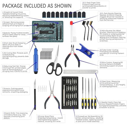 80-in-1 3D Printer Tools Kit with Cutting Mat, Storage Bag, Nozzle Cleaner, Deburring Tool, Tweezers, Pliers, Scrapers, Blades – Complete Accessories Set for FDM/SLA 3D Print Cleaning & Finishing