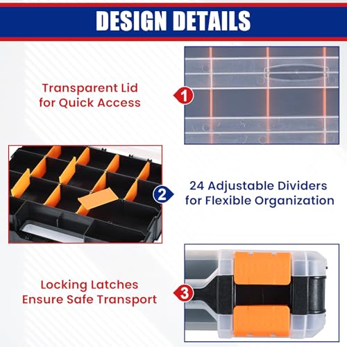 NYXOVA 2Pcs Small Parts Organizer, Hardware Organizer Box - color: Orange