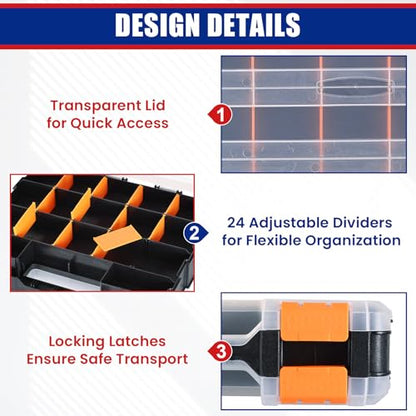 NYXOVA 2Pcs Small Parts Organizer, Hardware Organizer Box - color: Orange