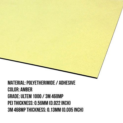 Gizmo Dorks PEI Sheet 3D Printer Build Surface 220mm x 220mm (8.6" x 8.6") with Laminated 3M 468MP Adhesive, Made in The USA