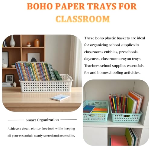 6 Pack Plastic Turn in Paper Trays for Classroom, Storage Bin Baskets, Boho - color: Boho