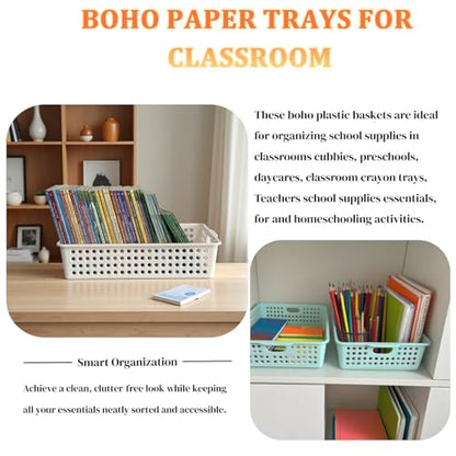 6 Pack Plastic Turn in Paper Trays for Classroom, Storage Bin Baskets, Boho - color: Boho