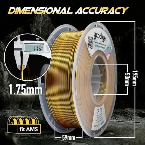 YXPOLYER Silk PLA Filament Dual Color 3D Printer Filament 1.75mm 1kg - color: Black&gold