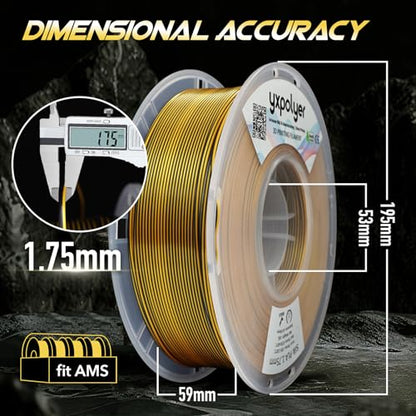 YXPOLYER Silk PLA Filament Dual Color 3D Printer Filament 1.75mm 1kg - color: Black&gold