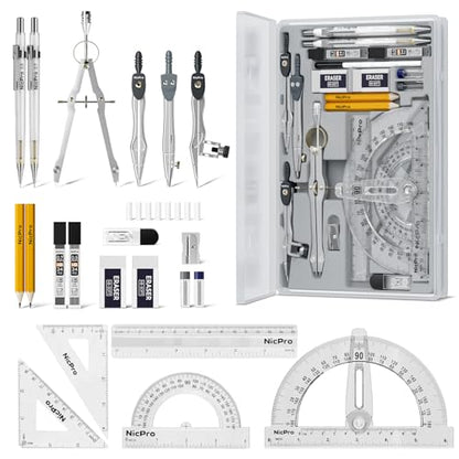 Nicpro 22 PCS Compass Geometry Tools with Case, Drafting Tool Geometry Set
