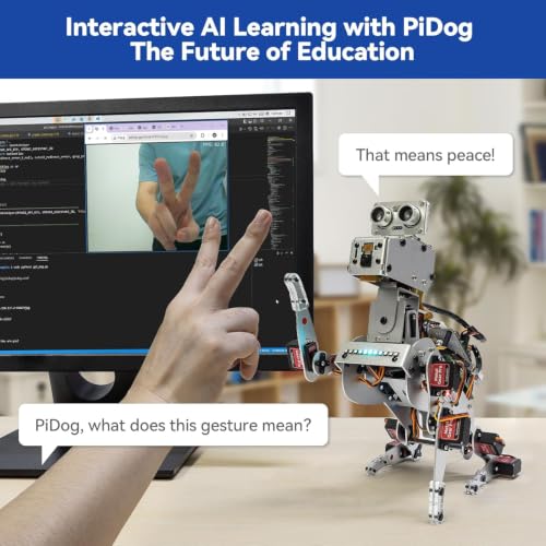 SunFounder PiDog AI Robot Dog Kit for Raspberry Pi 5/4/3B+/Zero 2W, Openclaw LLMs ChatGPT/Gemini/Grok, Voice&Video Recognition, Python, App, Gyroscope, Camera (RPI NOT Included) - color: Pidog