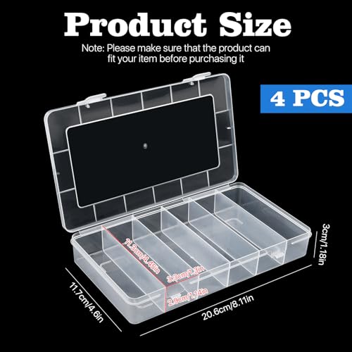 4 pcs 6 Grids Tackle Box Organizer, Clear Plastic Fishing Tackle Storage Box, Visible Bead Storage Containers, Utility Organizer Container Case for Crafts Beads Earrings Screws Nail Pins