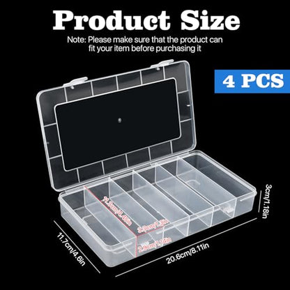 4 pcs 6 Grids Tackle Box Organizer, Clear Plastic Fishing Tackle Storage Box, Visible Bead Storage Containers, Utility Organizer Container Case for Crafts Beads Earrings Screws Nail Pins