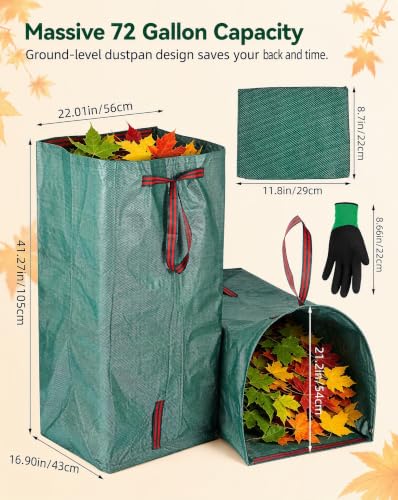 HEMOTON Reusable Yard Waste Bags 72 Gallon, 2 Pack with Gloves