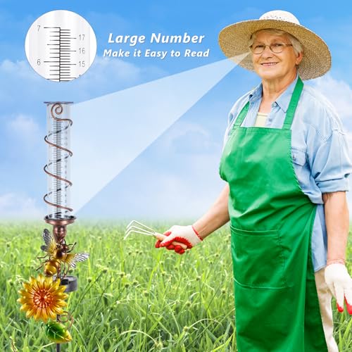 Rain Gauge Outdoor, Solar Water Gauge for Rain - color: Yellow Sunflower-Bee