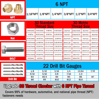 88 Thread Checker with 6 NPT Pipe Thread, Nut and Bolt Thread Checker - size: 88 Thread Checker